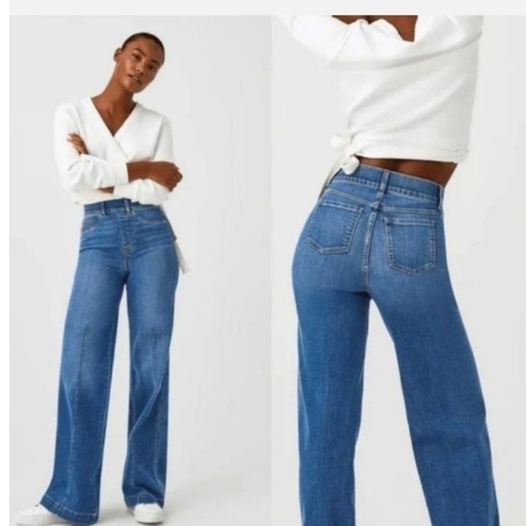 SPANX Denim - Spanx Seamed Front Wide Leg Jeans Vintage Indigo High Rise Pull On 20407R 1X